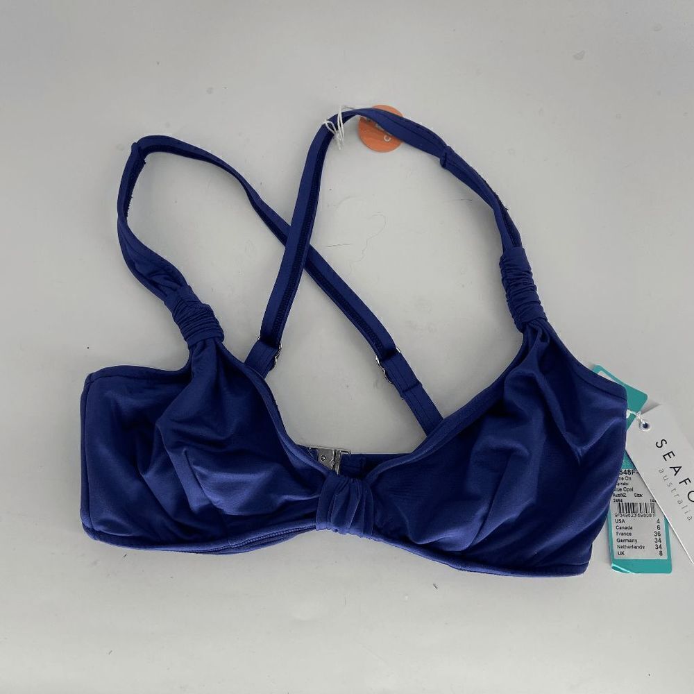 Seafolly Shine On U Halter Womens Blue Opal New F Cup Bikini Top US 4